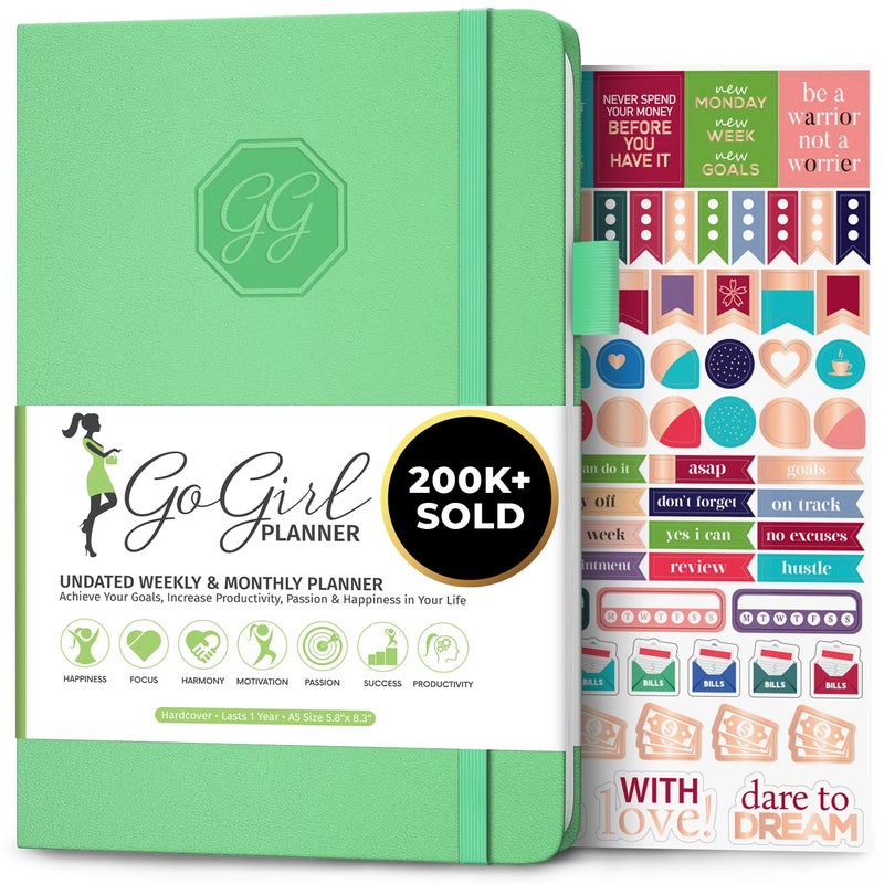 GoGirl Planner and Organizer for Women â€“ A5 Size Weekly Planner, Goals Journal & Agenda to Improve Time Management, Productivity & Live Happier. Undated â€“ Start Anytime, Lasts 1 Year â€“ Mint Green - Image 1